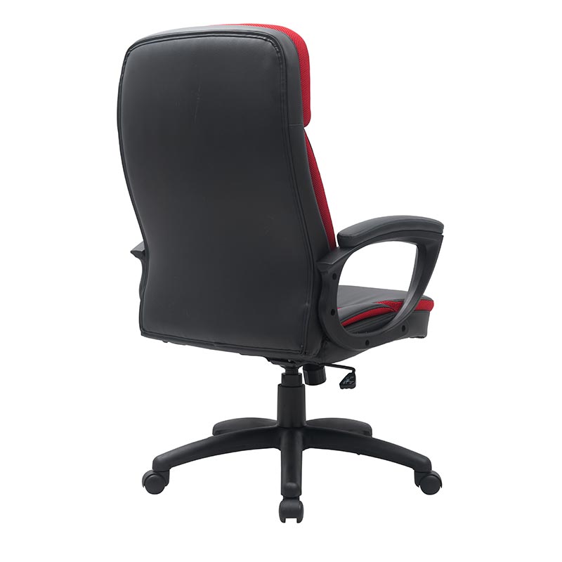 XL-3392 Cadeira de escritório com apoio de braço em nylon PU preto e vermelho no meio das costas